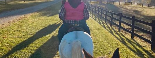 B and C horseback riding in nature and Keeneland racetrack.