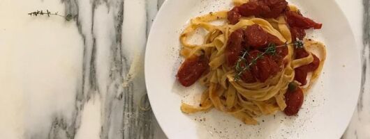 Virtual join interactive class from Italy fettuccine cacio e pepe and pesto 