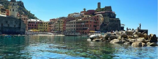 Private tour to Cinque Terre on a traditional Ligurian gozzo boat.
